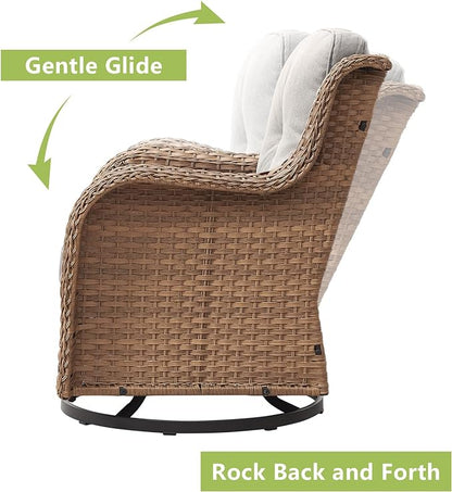 Rilyson Patio Furniture Swivel Chairs Set - 6 PC Wicker Rattan Outdoor Sectional Conversation Sets with 2 Rocking Chair,2 Ottoman and 2 Sofa for Porch Deck Garden(Yellow/Beige)