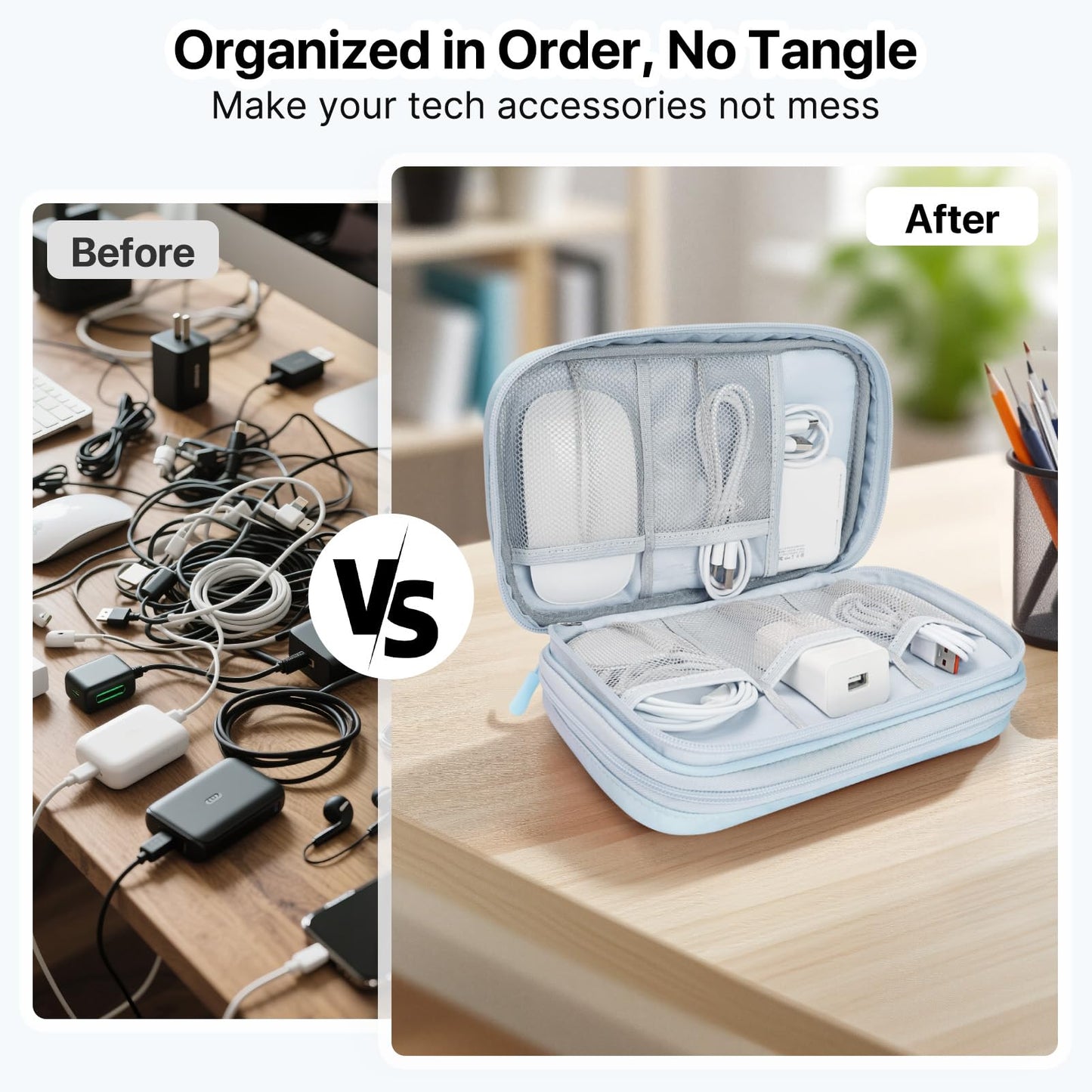 Skycase Tech Pouch - Lightweight Electronics Organizer Travel Case - Double Layers Cable Organizer - All-in-One Storage Bag for Charger, Cord, Phone, Flash Drive, Essentials - XL