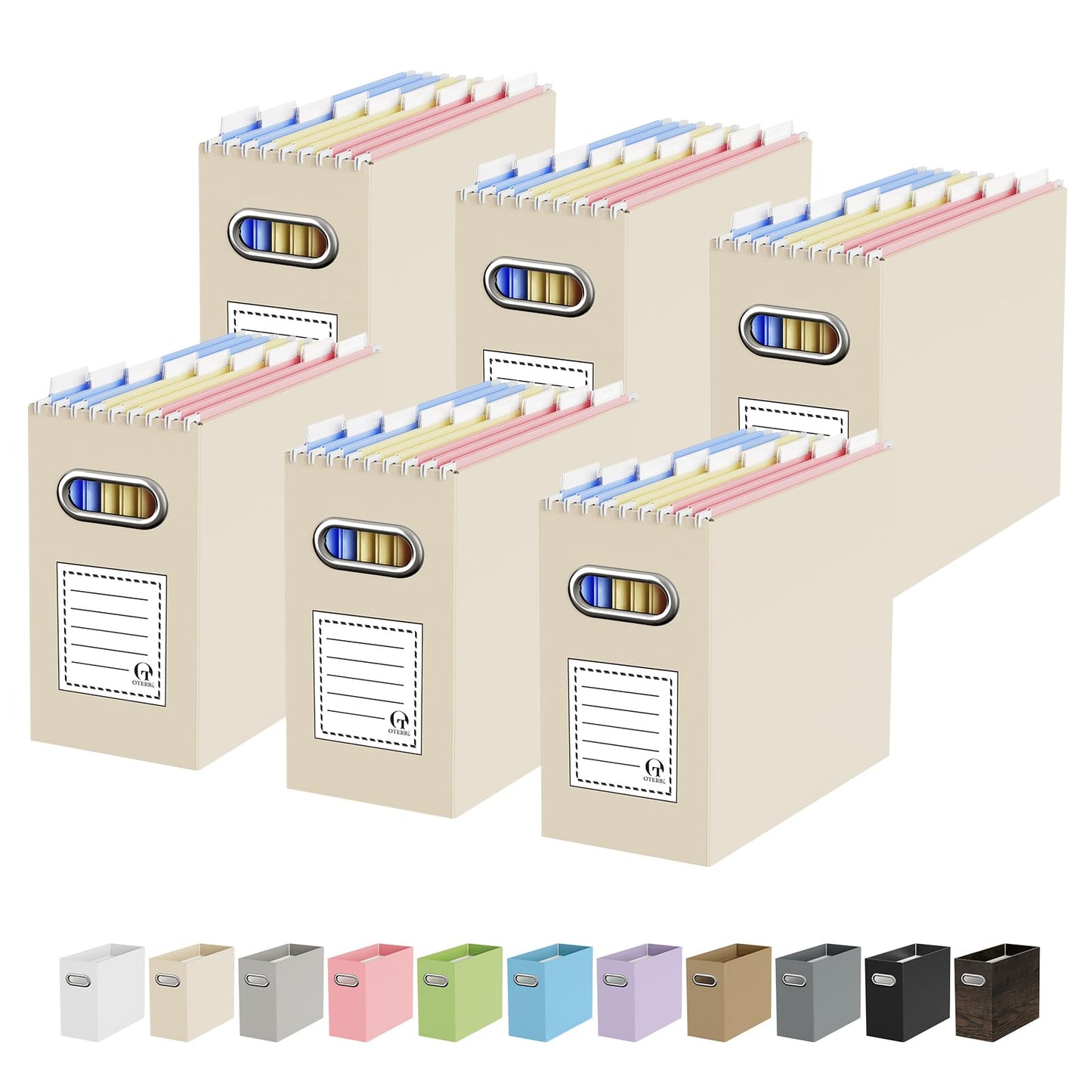 Oterri Cardboard File Organizer Box for Hanging File Folders Letter Size,File Box for Computer Desk,File Cabinet,Working Home,Office,Classroom (Beige, Letter Size - 6 Packs)