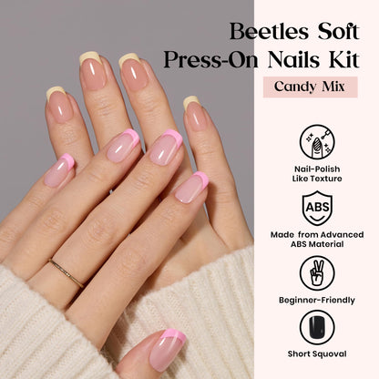 Beetles Press on Nails Kit 720Pcs 24 Colors, Press on Nails Short Almond Glossy Matte Glitter With Nail Glue & Nail Tabs Stickers, Natural Fit Lightweight Fake Nails Kit Art For Women Girls