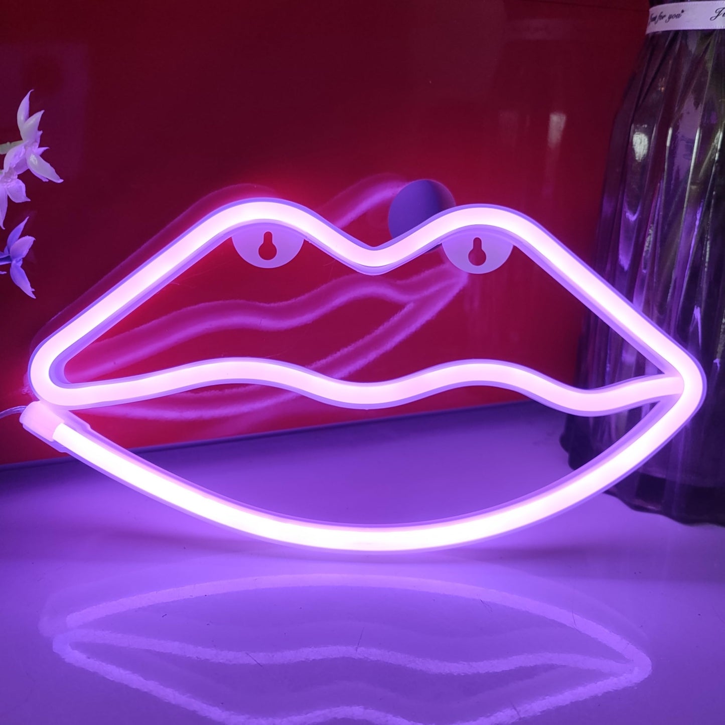 JYWJ Lip Neon Sign,USB or 3-AA Battery Powered Neon Light,LED Table Decoration,Bedroom Wall Decoration,Birthday Gift,Wedding Supplies Business Gift (Purple)