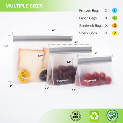24 Reusable Food Storage Bags, Freezer Bags with Pack BPA FREE (8 Reusable Gallon Bags+8 Leakproof Reusable Sandwich Bags+8 Food Grade Snack Bags) EXTRA THICK Reusbale Lunch Bag for Salad Fruit
