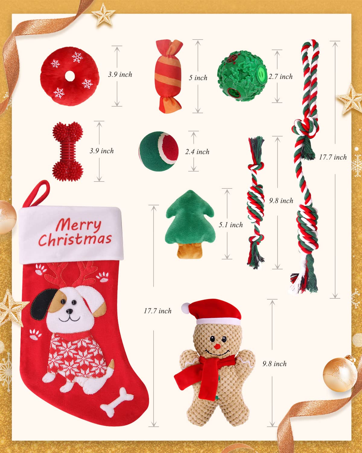 Pweituoet Christmas Dog Toys with Dog Christmas Stocking, Adorable Gifts for Puppy Small Medium Large Dog