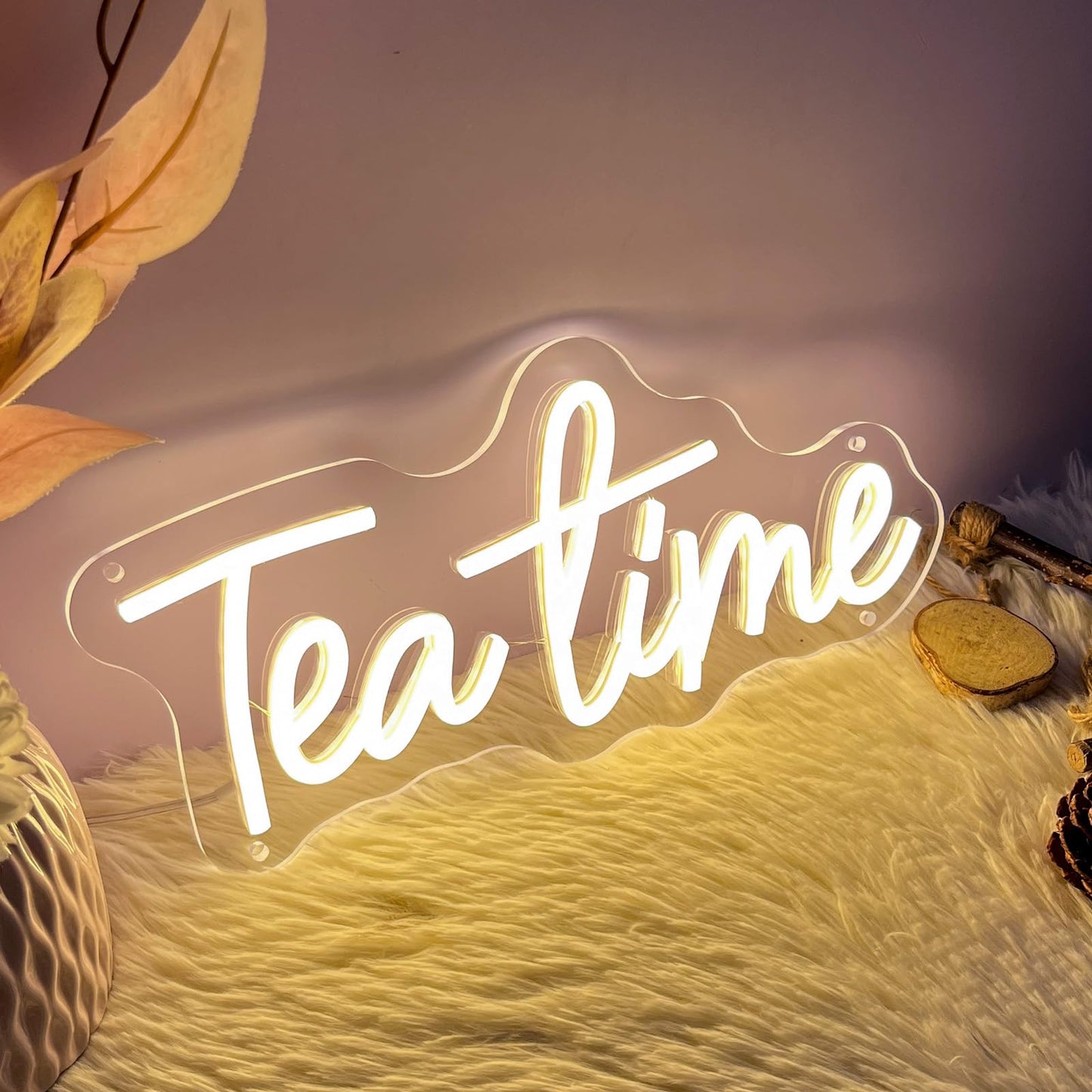 Tea Time Neon Sign for Wall Decor Customized Led Neon Light Sign Personalized Birthday Marry Wedding Christmas Gift Sign Party Bedroom Bar Home Room (Warm White,35×15.9 CM)