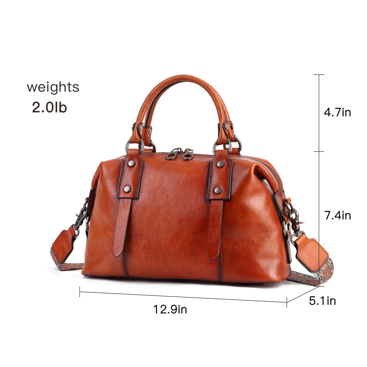 Genuine Leather Women's Handbags Travel Purses Top Handle Barrel Satchel Shoulder Hand Bags leather crossbody bags for Women Retro Tote Bag Brown