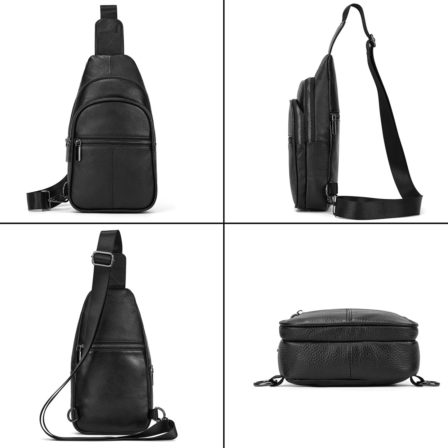 Small Leather Sling Bag Crossbody for Men Women One Strap Shoulder Cross Body Bag Sling Backpack for Travel, 9342 Black