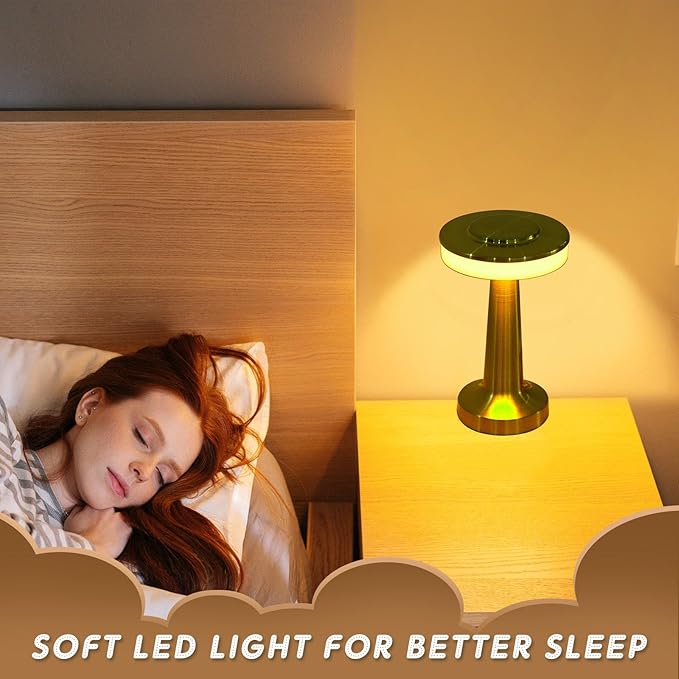 VIHOSE 12 Pcs Gold Cordless Table Lamps LED Portable Rechargeable Table Lamp with Touch Sensor 3 Color Dimming up to 15 Hours Battery Desk Light for Restaurant Nursery Living Room