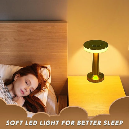 Riakrum Set of 2 LED Portable Cordless Table Lamp with Touch Sensor 3 Color Stepless Dimming Rechargeable Battery up to 15 Hours Cordless Table Light Wireless Lamp for Nursery (Gold,2 Pcs)