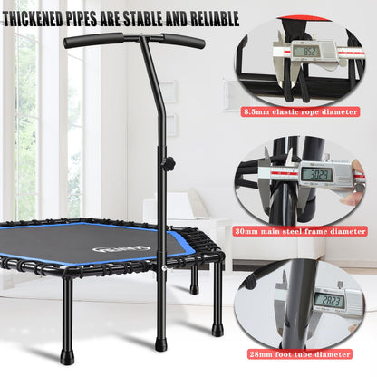 Newan 48'' Fitness Trampoline with Adjustable Handle Bar, Silent Trampoline Bungee Rebounder Jumping Cardio Trainer Workout for Adults - Max Limit 330 lbs