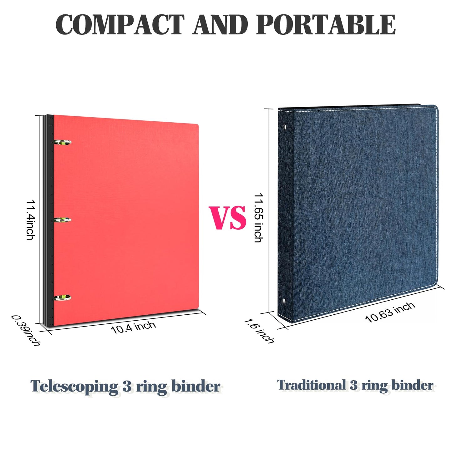 INFUN Telescoping 3 Ring Binder - 4PCS, Portable Plastic 3 Ring Binder with Telescoping Spine, Binders with Foldable Front Cover Holds 8.5"x11" Paper for School, Office, Homes