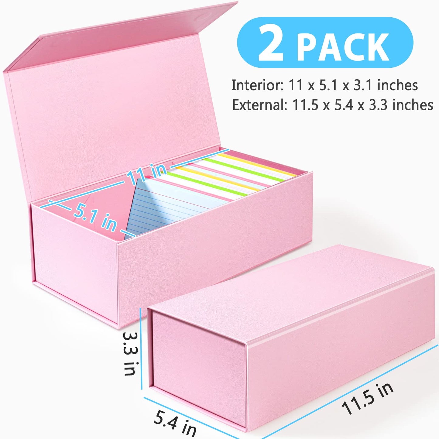 Harhana 3x5 Index Card Holder Pink Card File Box Organizer, Hold 1200 3x5-Inch Flash Cards- 2 Pack Pink