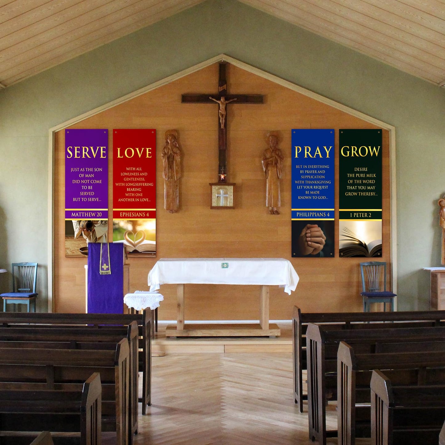 4 Pcs 5.9 Ft Church Banners with Scripture Worship Christmas Banner for Sanctuary Wall Christian Bible Prayer Holiday Flags Welcome Religious Praise Hanging Signs Decorations For Church Outdoor