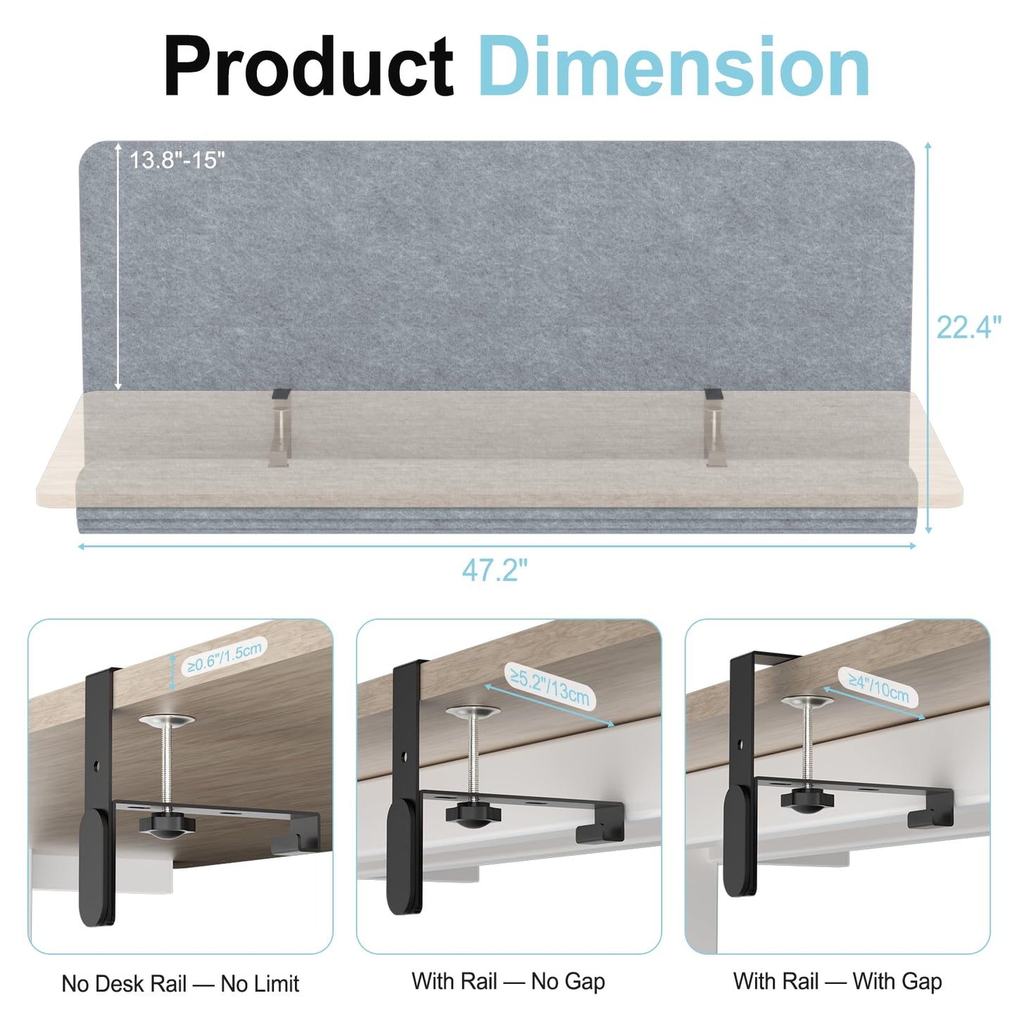 ERGO COLLECT Desk Privacy Panel with Wire Management, 47.2 x 22.5 inch Sound Absorbing Felt Cubicle Desk Divider with Hidden Cord Organizer, Clamp or Screw Mount, Acoustic Partition for Office & Home