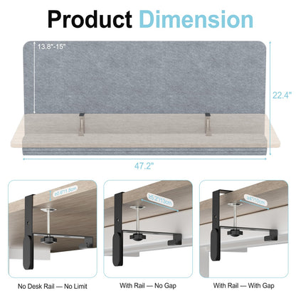 ERGO COLLECT Desk Privacy Panel with Wire Management, 47.2 x 22.5 inch Sound Absorbing Felt Cubicle Desk Divider with Hidden Cord Organizer, Clamp or Screw Mount, Acoustic Partition for Office & Home
