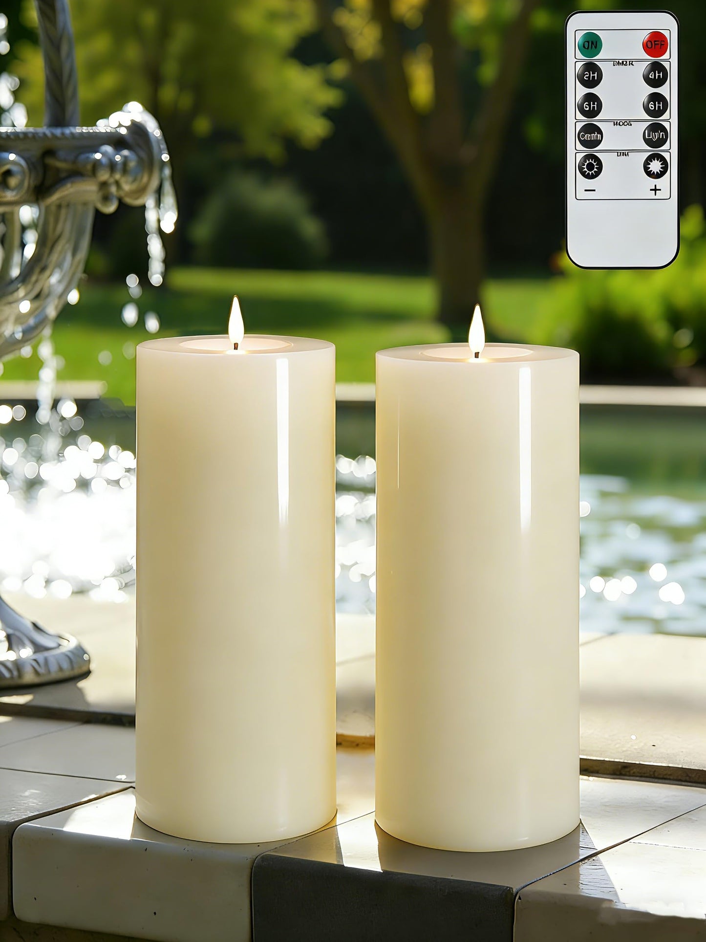 Gmnee 4"x8" Outdoor Waterproof Flameless Candles with Remote Timers Plastic