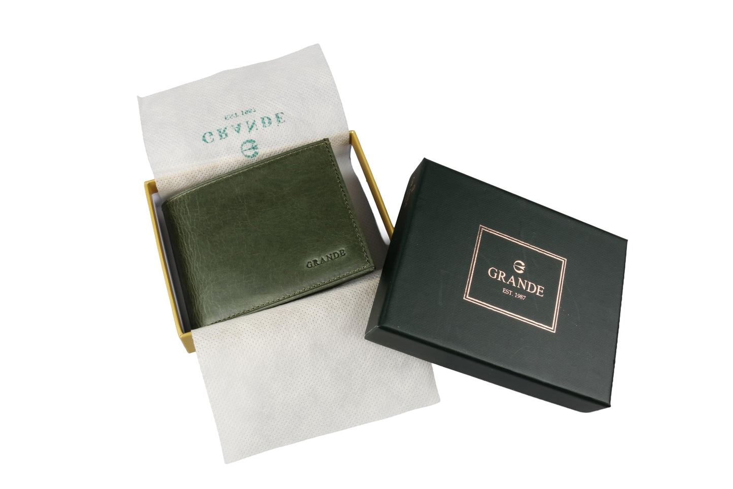 grande 1488 - Genuine Leather Bifold Classic Men Wallet with ID Window - Rustic Green
