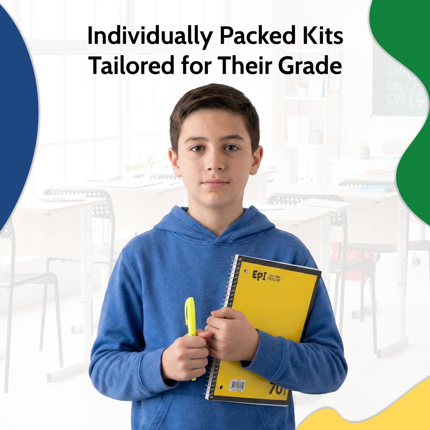 EPI Essentials Back to School Supplies for Kids 6th-12th Grade – 51 Items in Kit – Middle to High School Supply Packs – College-Ruled Bundle with Composition Notebooks – Suitable for Homeschooling