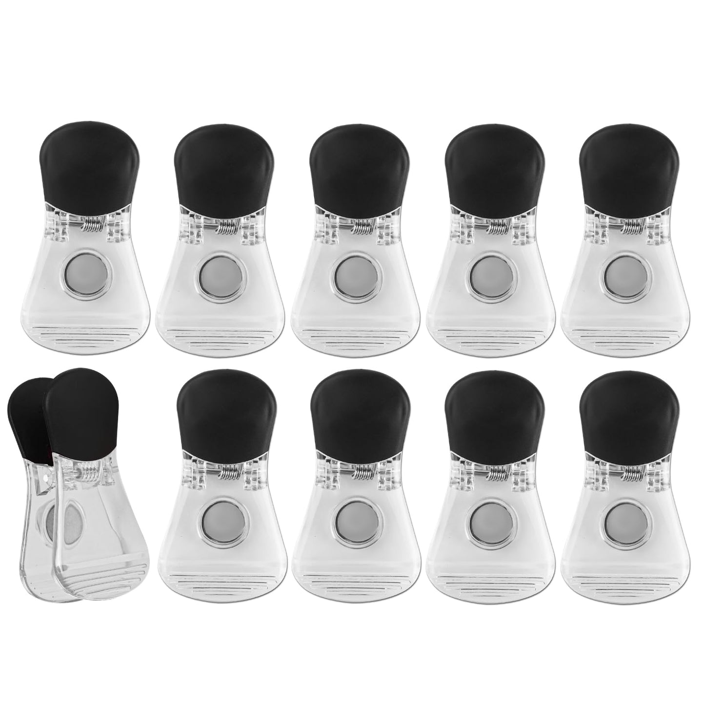 Plastic Refrigerator Magnet Clips Sets， Magnet Paper Clips, Snacks Bag Clips， Multipurpose Clamps- Set of 10 (Clear)