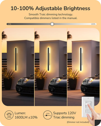 EDISHINE LED Outdoor Wall Lights, Dimmable 47.2in Long Oval, IP65 Waterproof, Black, Model HOWL22R, 3CCT