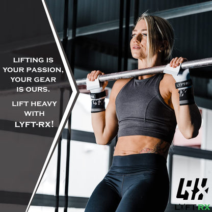 LYFT-RX Carbon Fiber Hand Grips for Weightlifting, Cross Training, Pullup, Muscle Ups - No Hole Fingerless Grip, Gymnastics Fit, Men/Women Lift Gloves, Protects Palms & Enhances Grip, Chalk, Small