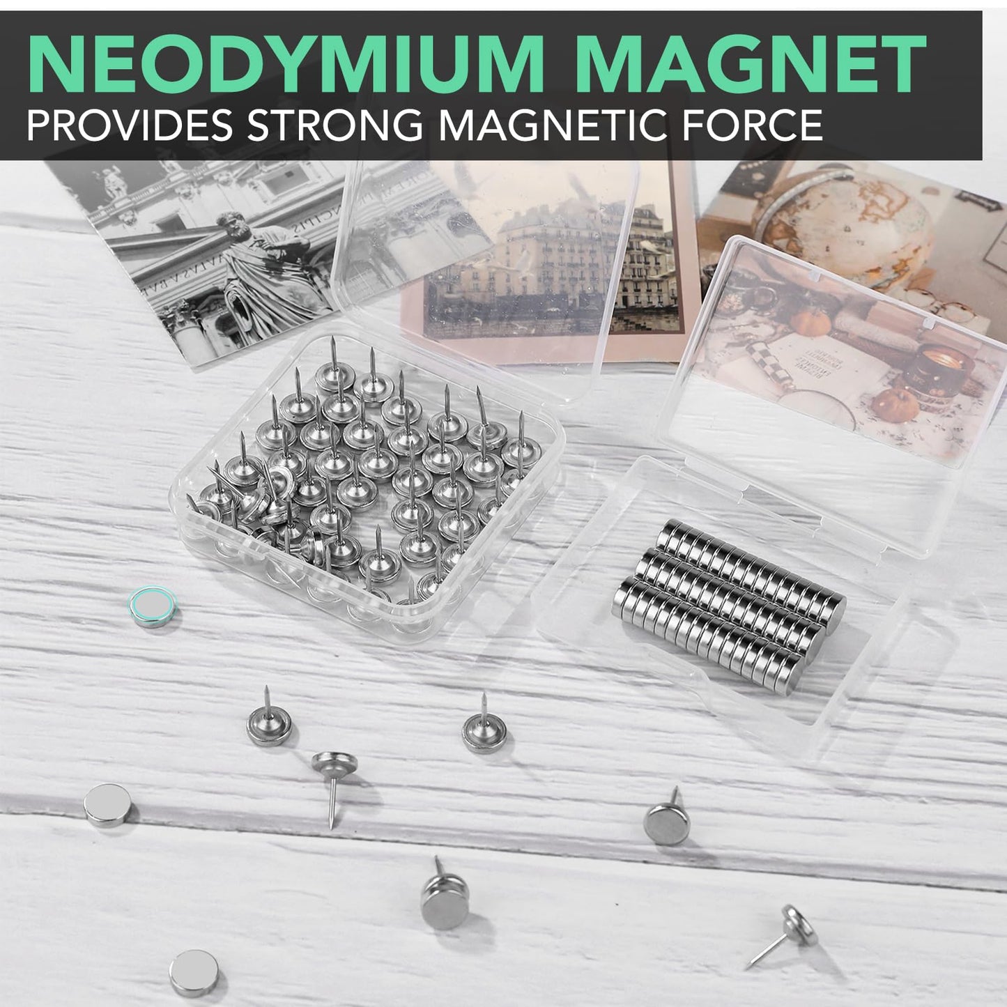E BAVITE Magnetic Push Pins ThumbTacks, 36 Sets Magnet Pushpins for Wall Bulletin Board Cork Board Cute Decorative Push Pin Clips for Poster Hanger Picture Hanging Home Office Accessories