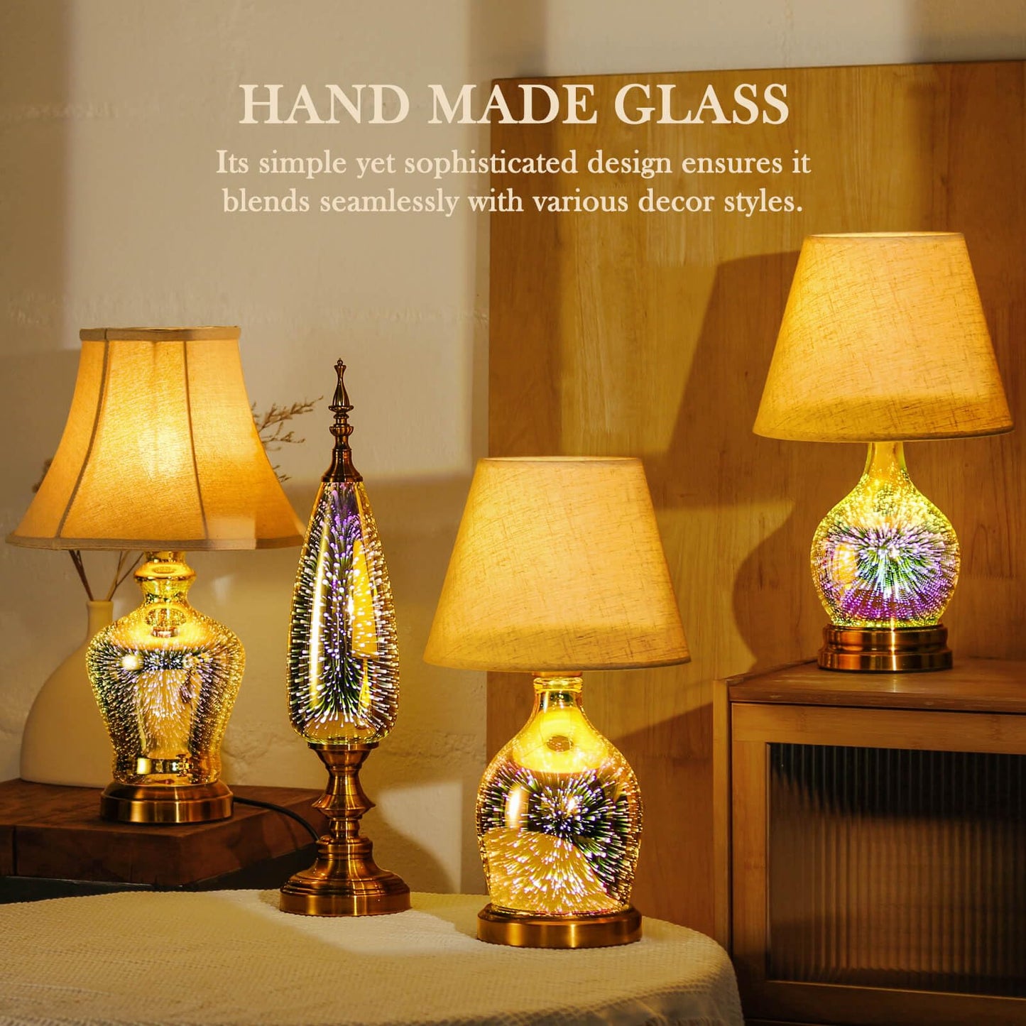 Porseme Table Lamp Decorative Turkish Arabian Desk Lamp with Handmade 3D Effect Glass and Bronze Base for Bedroom, Bedside, Living Room, Office