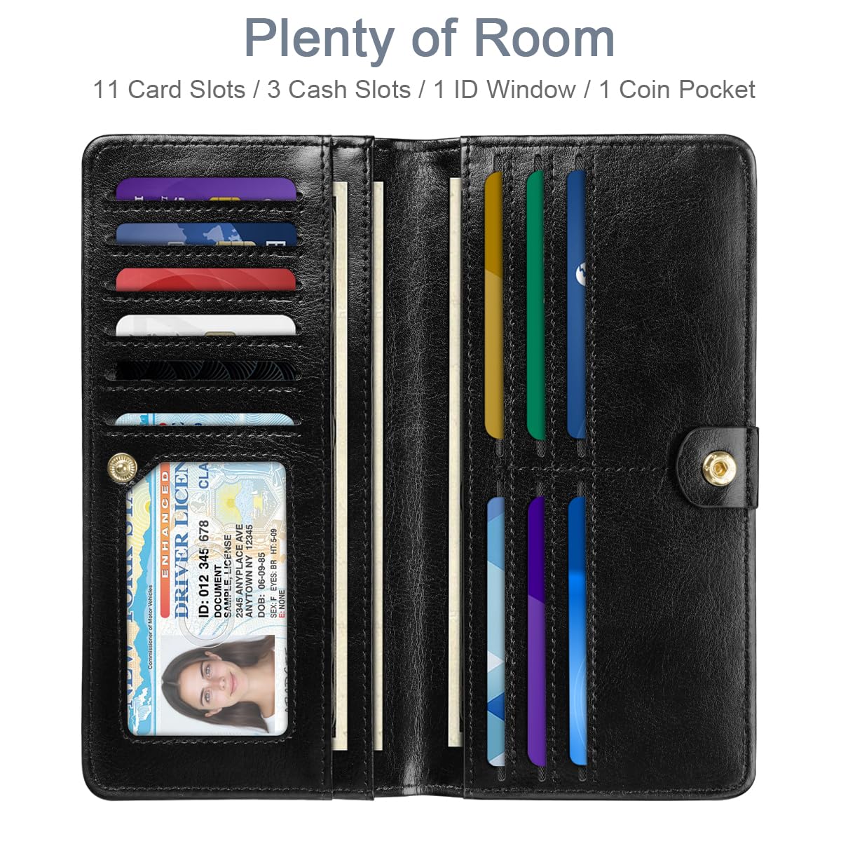 Simikol Wallet Women Bifold Faux Crocodile Leather Minimalist Slim Thin Long Wallets RFID Blocking Credit Cards Holder Purse with Back Zipper Coin Pocket for Women and Men,Black