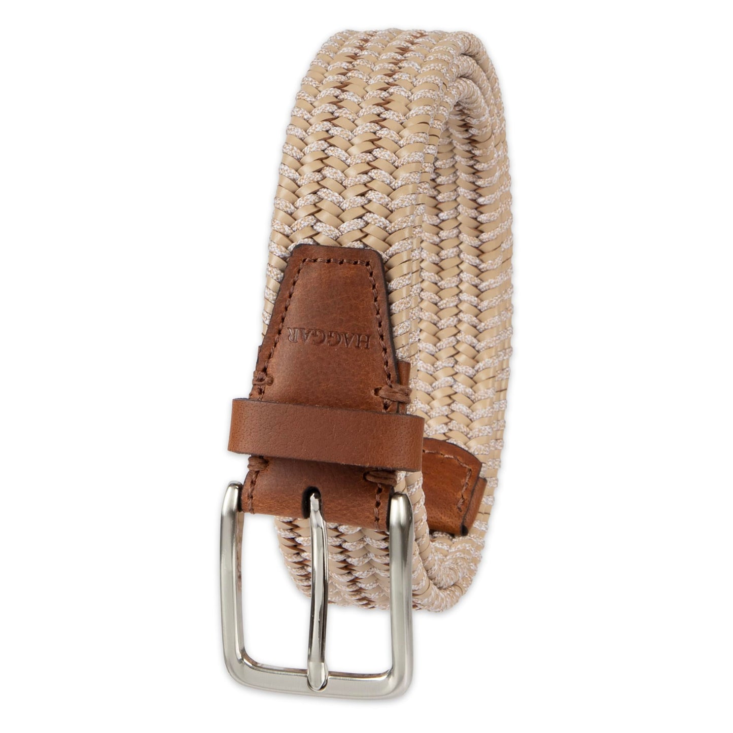 Haggar Men's Mixed Media Fabric Braid Belt, Khaki, Large