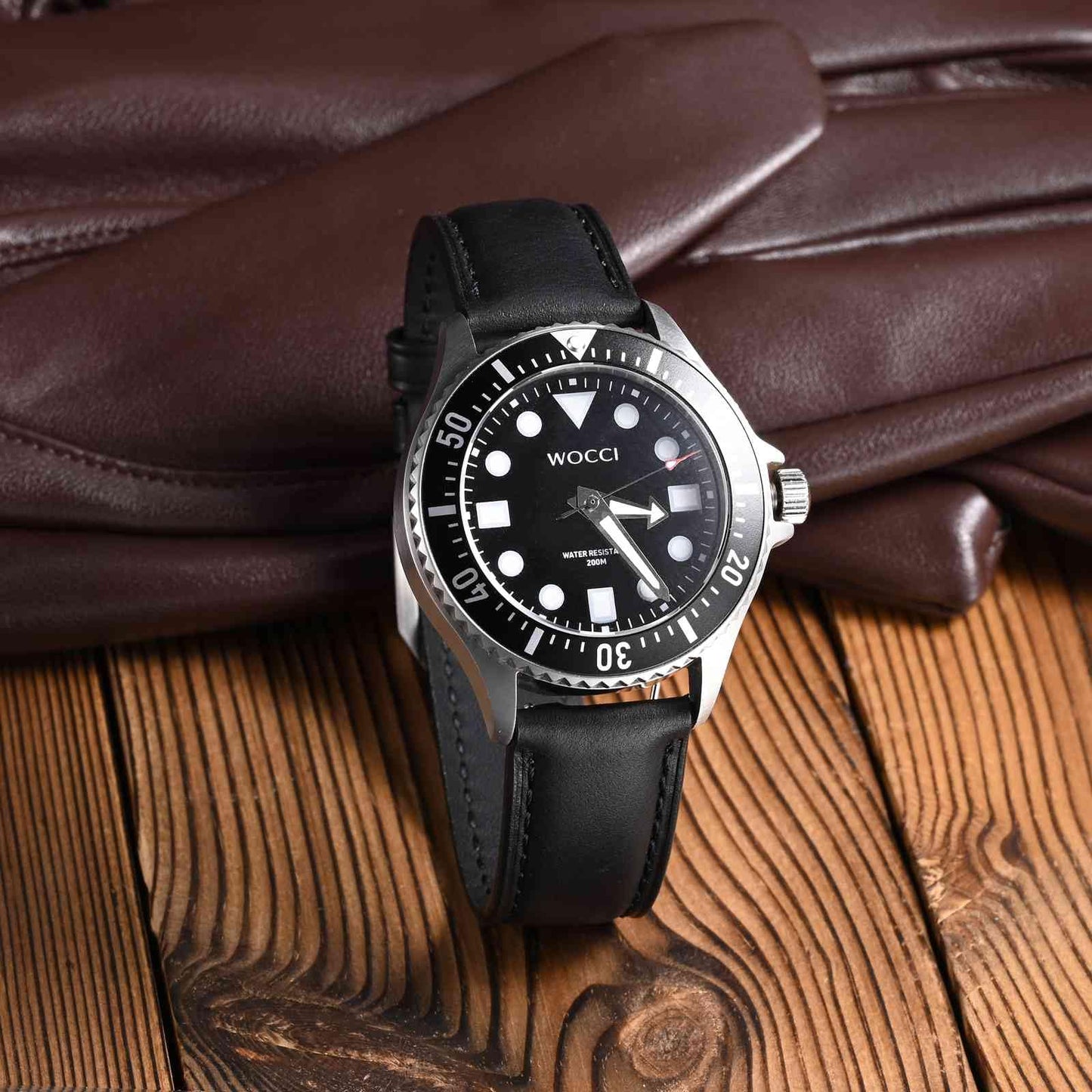 WOCCI 18mm Watch Band, Genuine Leather, Quick Release Replacement Strap, Black Buckle (Black)