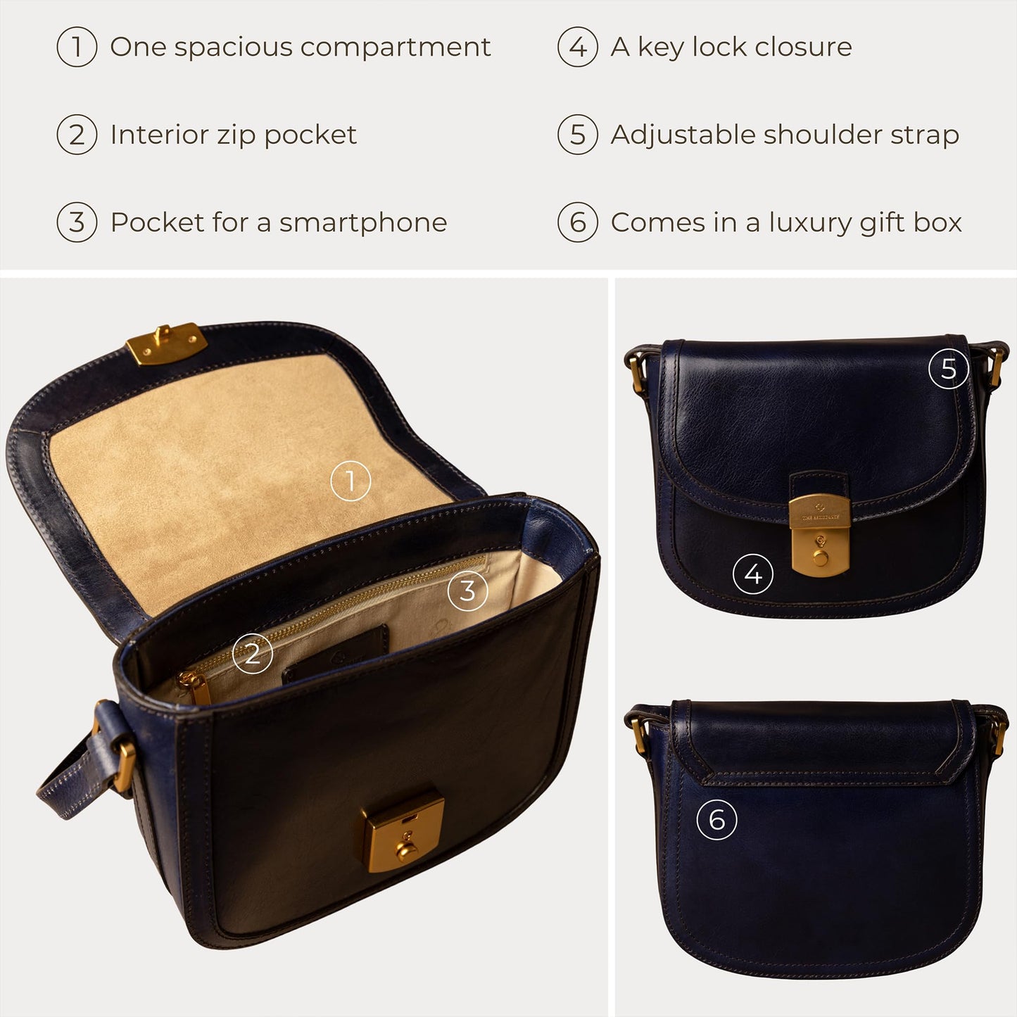 Time Resistance Leather Crossbody Bag – Saddle Bag with Magnetic Closure - Leather Messenger Bag for Women (Blue)