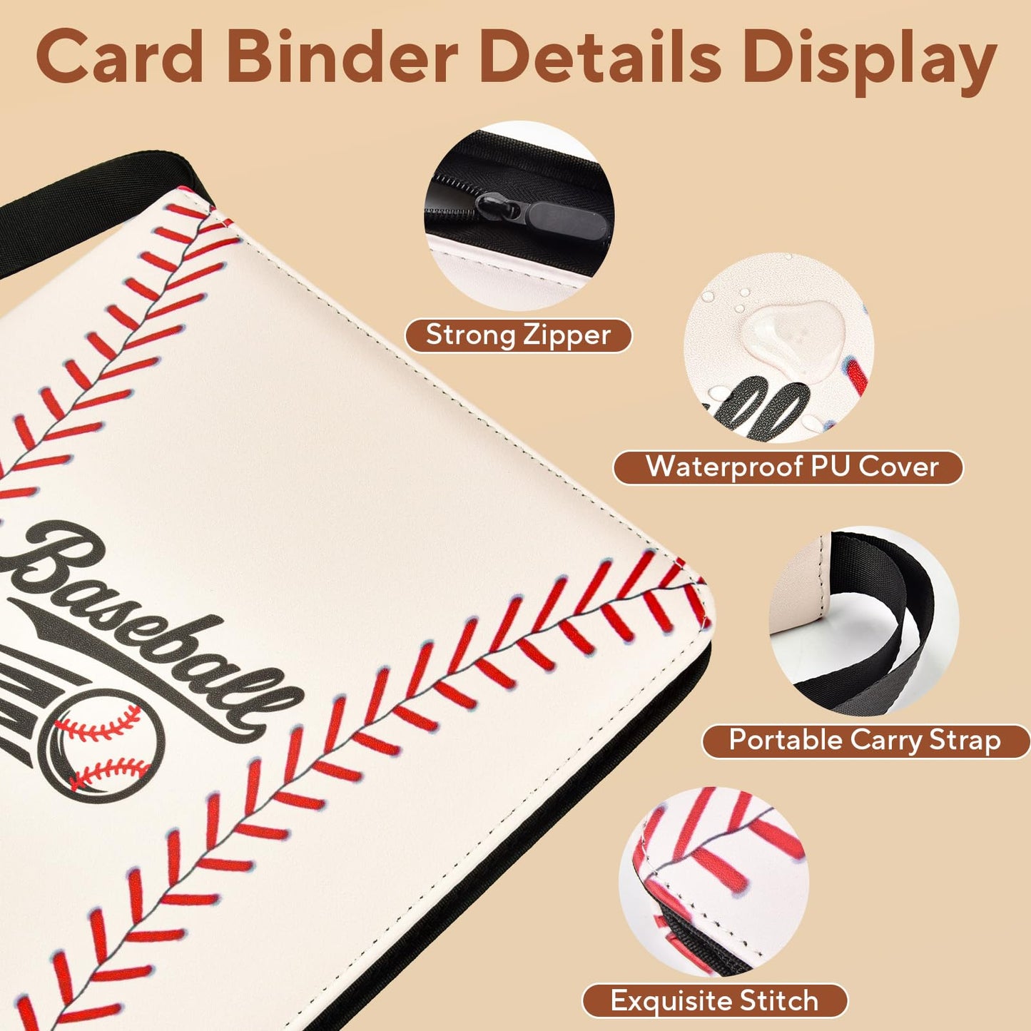 ULLTOON Baseball Card Binder 9 Pocket, 1080 Pockets Trading Card Binder with Zipper, Portable Collector Card Album Storage Organizer for Sports Cards, Game Cards, Gifts for Kids