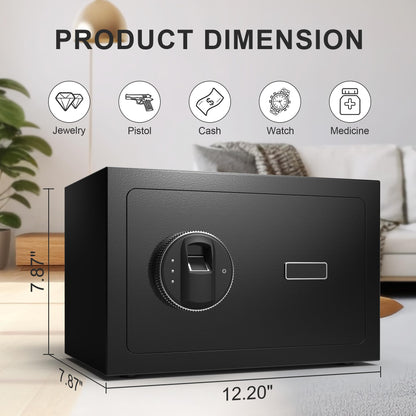 Marcree 0.6 Cub Small Safe, Money Safes with Fingerprint Lock, Fingerprint Safe Box Fireproof Waterproof with 3 Locking Bolts, Security Small Safes for Home Firearm Money Valuables Documents, Black