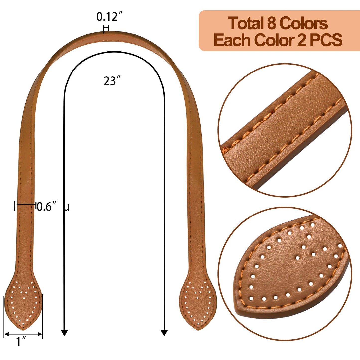 Jucoan 16 Pack 23 Inch PU Leather Purse Straps, 8 Colors Sewing on Shoulder Bag Strap Handle Replacement for DIY Crocheted Bags HandBag Purse Wallet Making Repairing