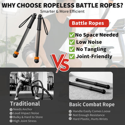 Pinailon Ropeless Battle Ropes, Workout Exercise Rope for Strength Building, Heavy Duty Portable Cordless Battle Ropes for Home Gym, HIIT and Low-Impact Aerobic Training for Men & Women, Black