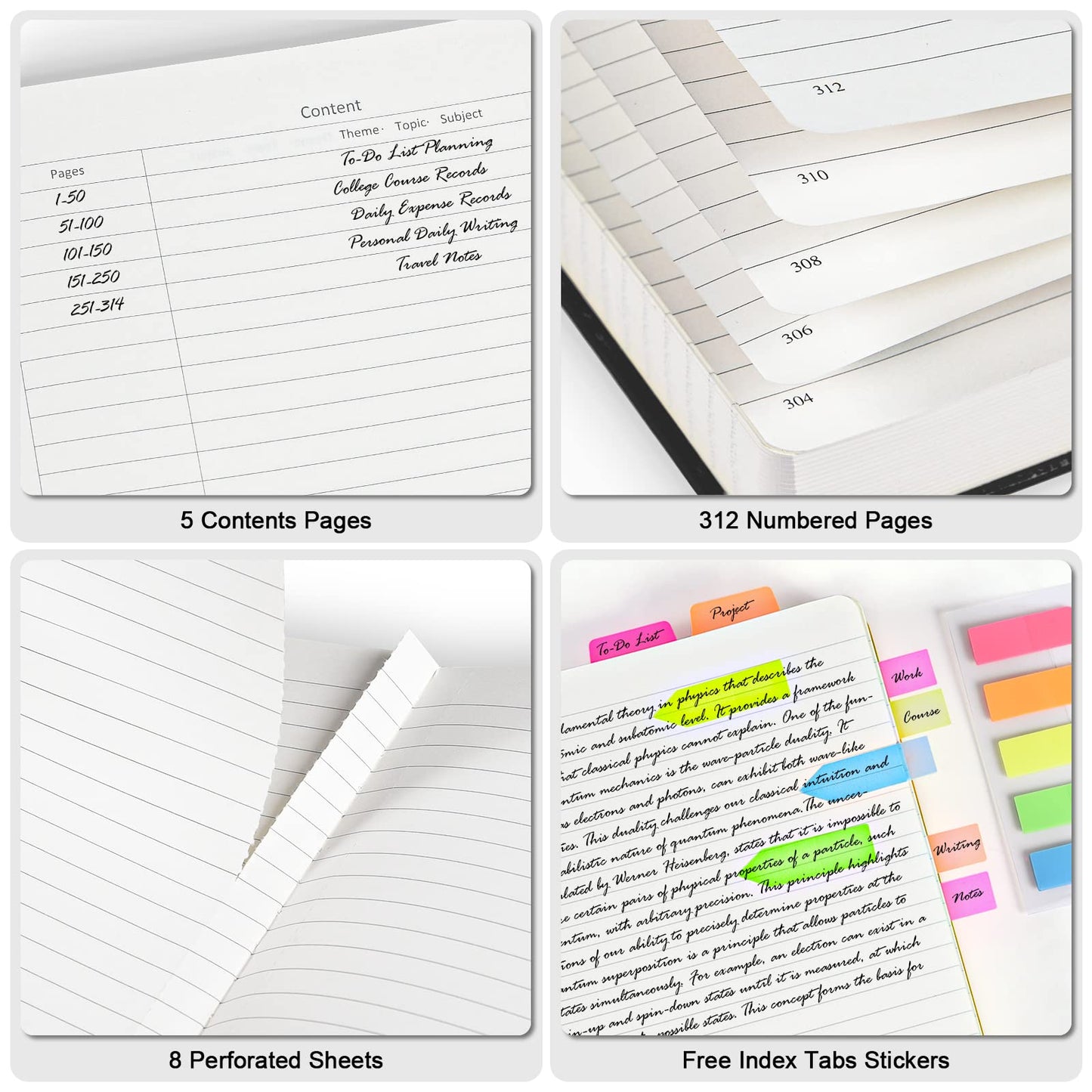 5 Pack College Ruled Notebook, 312 Numbered Pages Thick Notebooks Bulk, 100gsm No Bleed Paper Hardcover Leather Journal, Lined Journal Notebook Set for Women Men School Office, A5, Multicolor