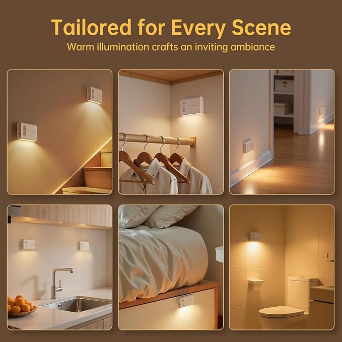 Motion Sensor Stair Night Lights Indoor, Rechargeable Closet Light with Adjustable Brightness and Direction, 3 Pack Wireless LED Light for Basement, Hallway, Bedroom, and Under Cabinet Lighting