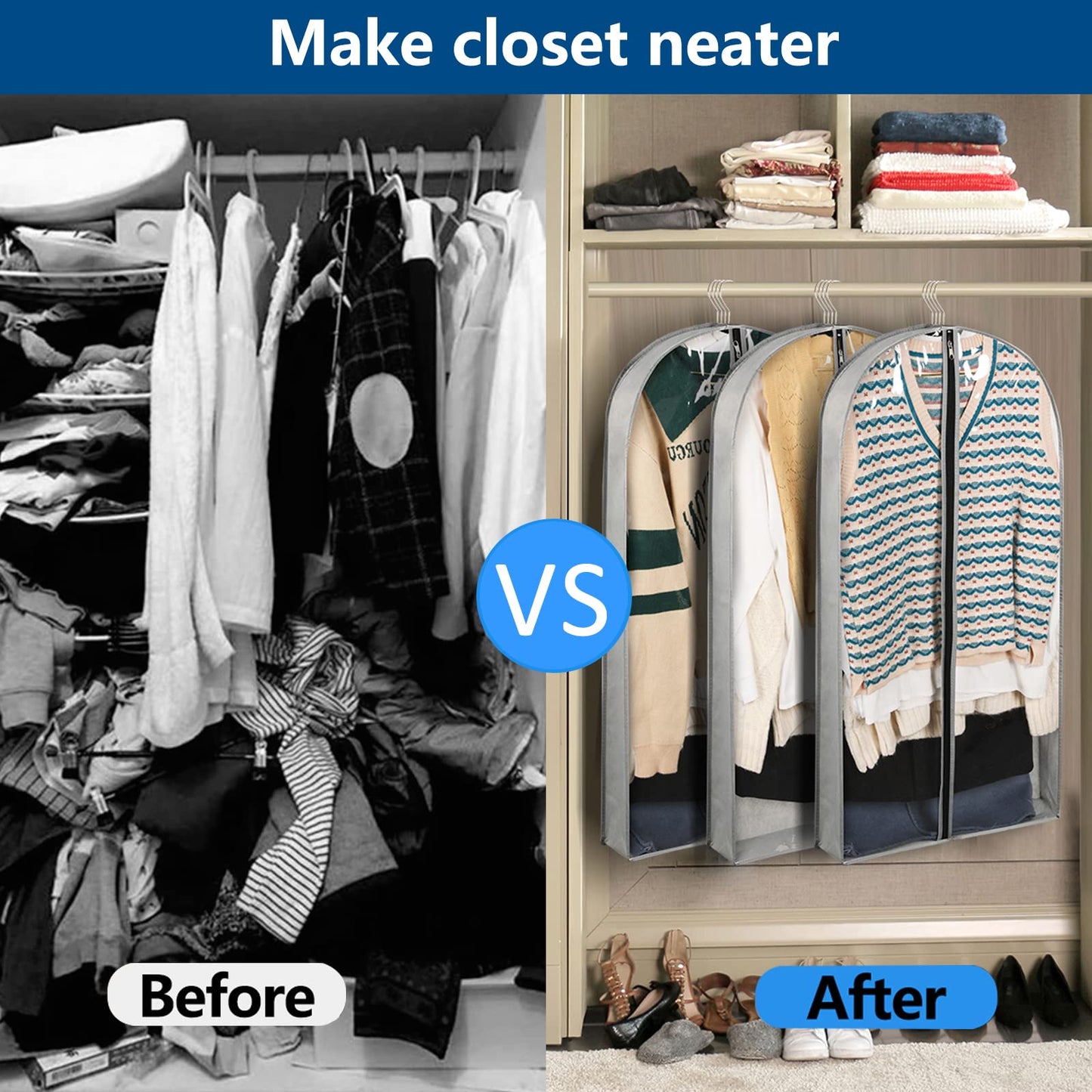 Belinlen 5 Pack 40" Garment Bags for Hanging Clothes Storage, Clear Suit Garment Bags with 4" Gussets for Closet Storage Travel, Plastic Protector for Coat, Jacket, Sweater, Shirts