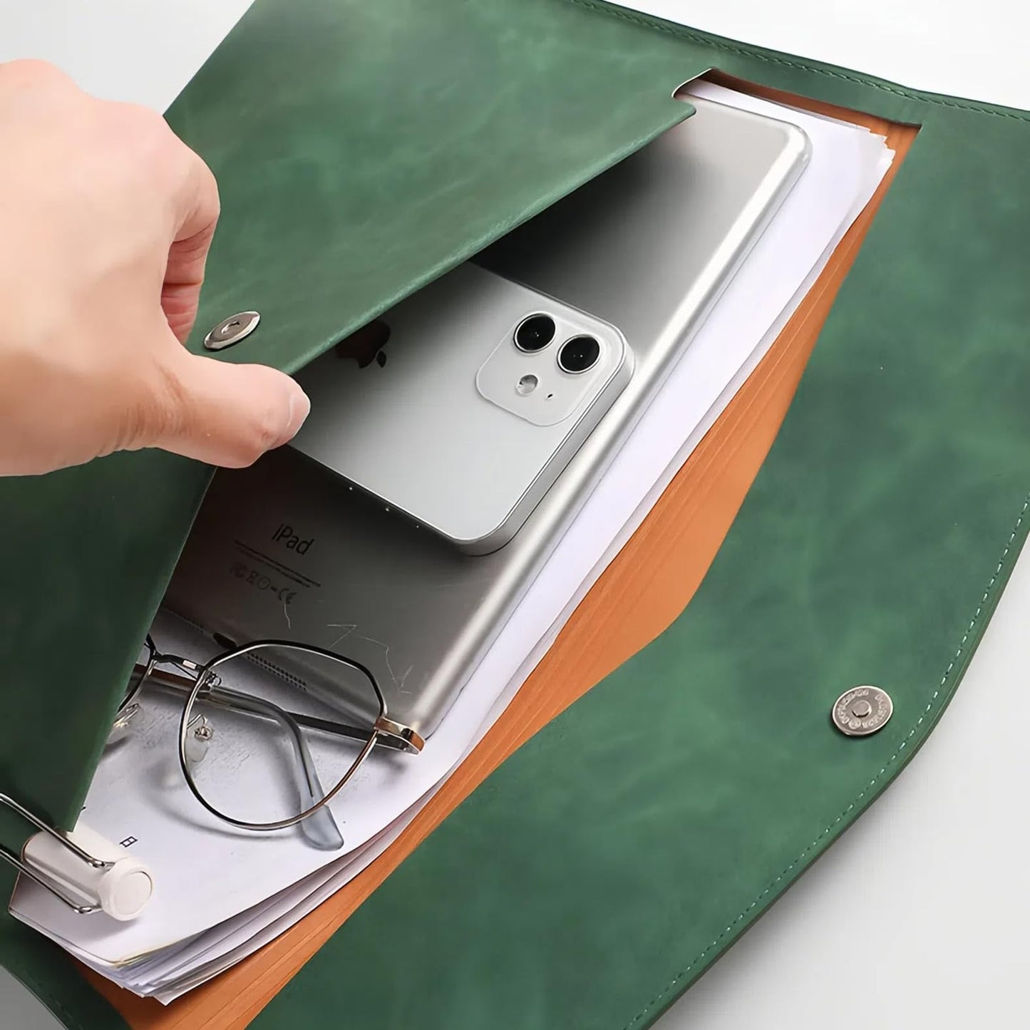 HannaFires 2PCS Dark Green Faux Leather Laptop Sleeve – Portable Document Organizer Folder for Laptop, A4 Papers, Files, Business Documents, Travel & Office Use