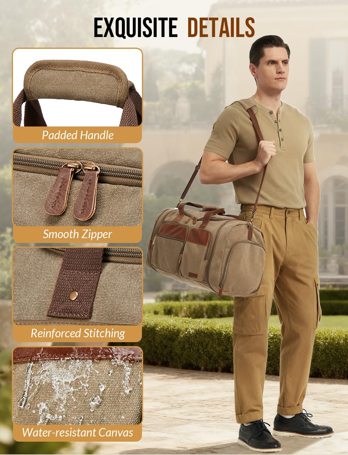 Celvetch Canvas Duffle Bag for Travel 65L Expandable Travel Duffel Bags for Men Women Overnight Weekend Gym Bag with Shoes Compartment - Brown(65L)