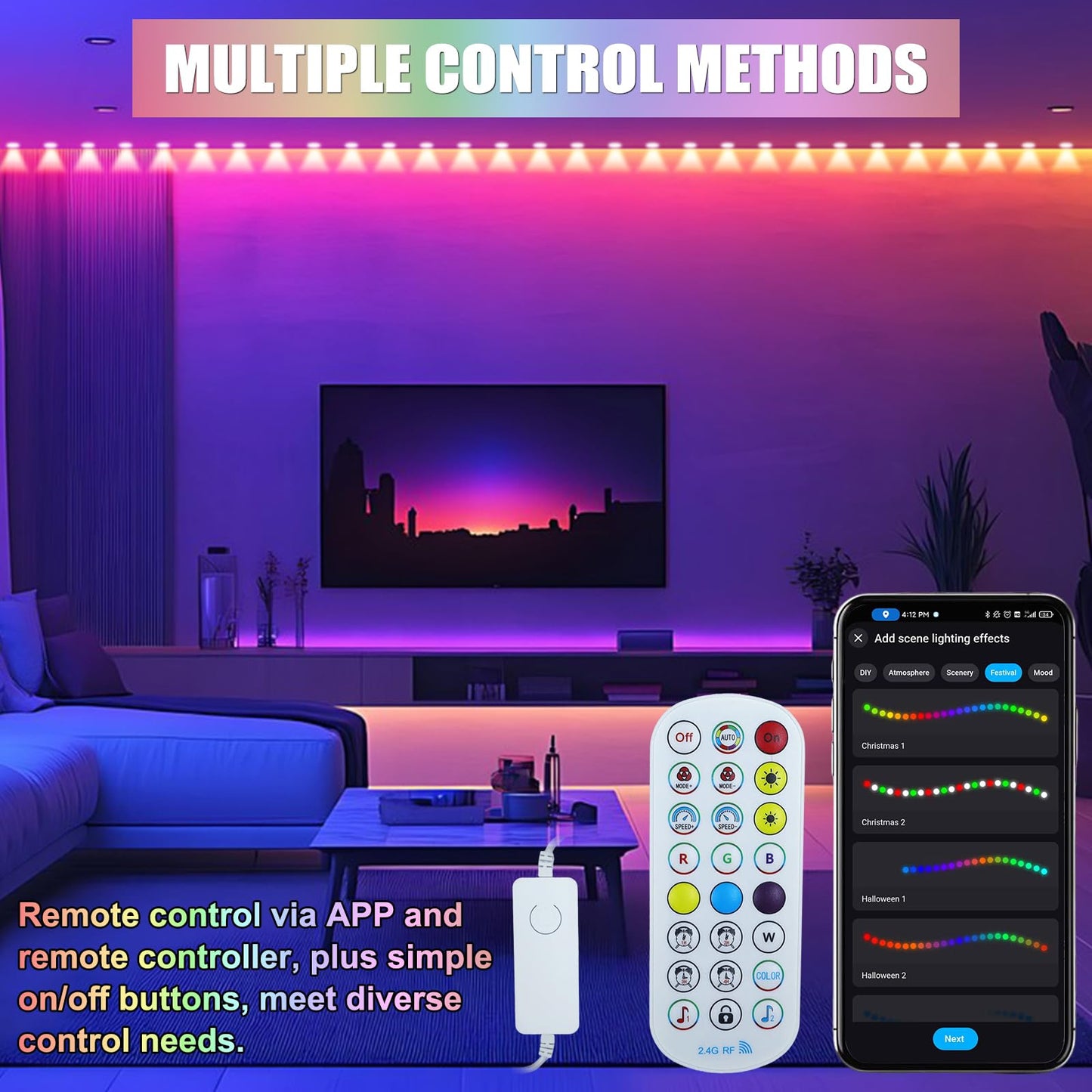 Permanent Outdoor Lights, ASTRAEA 100ft RGBW Smart Eaves Lights with APP & Remote Control, IP67 Waterproof LED Roof Lighting, DIY Scenes Modes for House Roof Decor, Christmas, Party, Holiday and Daily