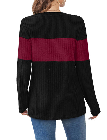 WIHOLL Womens Sweaters Trendy Color Block Tops Long Sleeve Shirts Fall Outfits Early Fall Fashion 2025 Winter Clothing
