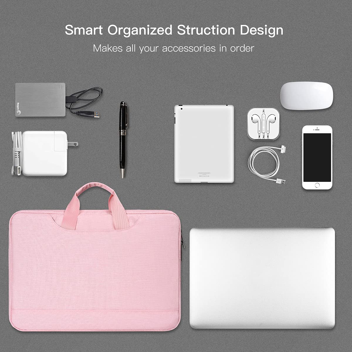 15.6 Inch Laptop Sleeve TSA Case Women Ladies Bag for Macbook Pro 16" M5 M4 M3 M2 M1, Lenovo Ideapad 15.6", HP Envy/Victus 15.6, Dell Inspiron 15, Acer Aspire/Nitro 15, ASUS MSI Macbook 15 Case, Pink