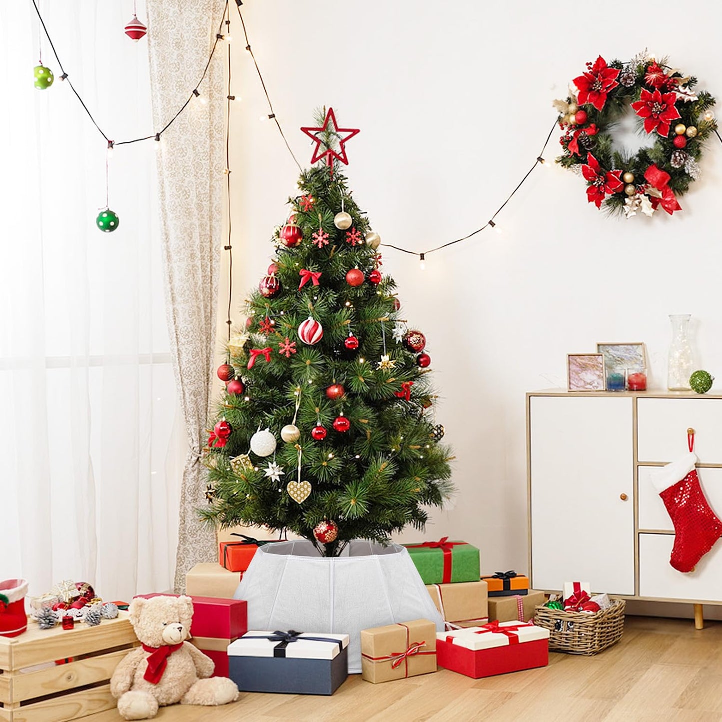 Velvet Folable Christmas Tree Collar - White Velvet Tree Skirt for Artificial Trees