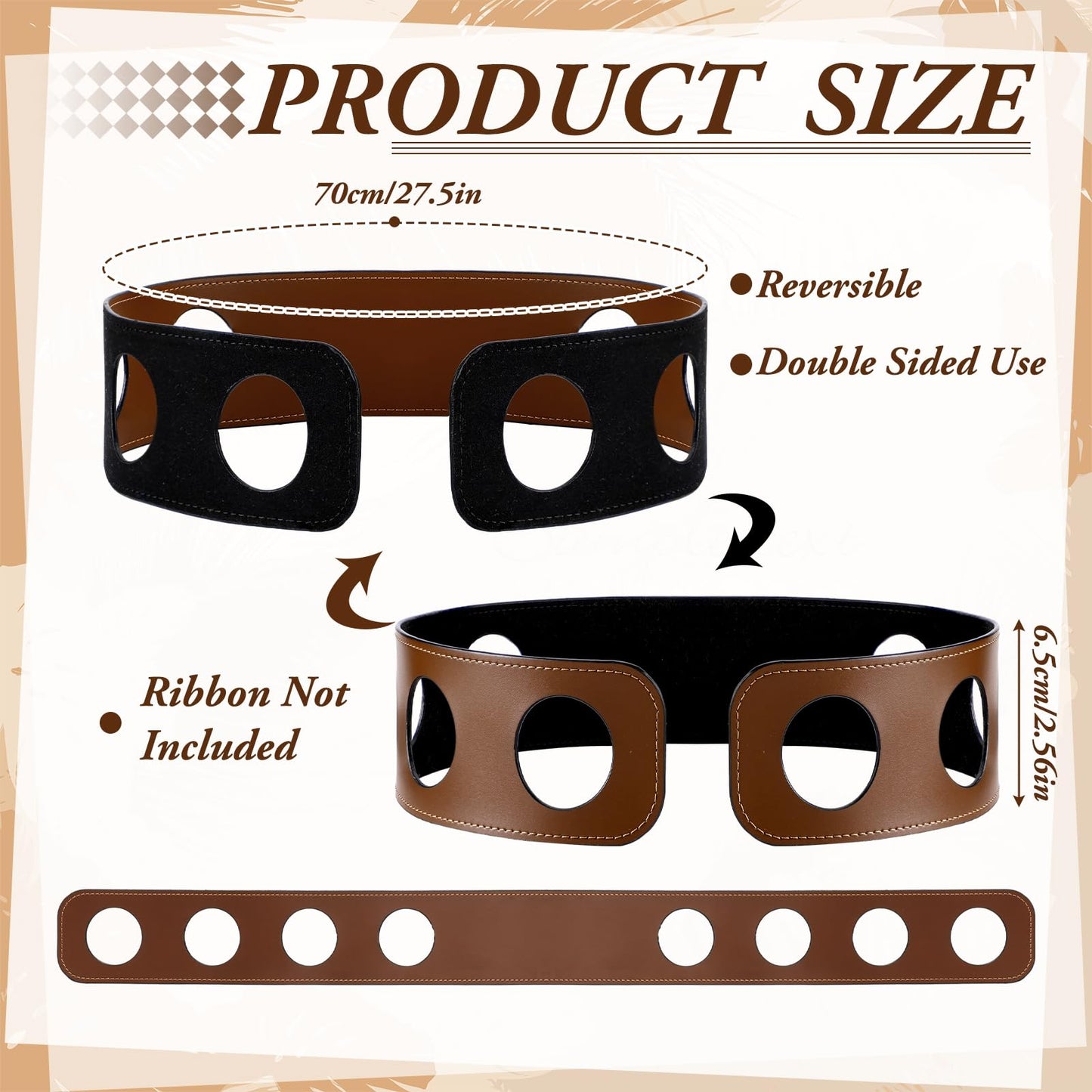 Cutecrop Reversible Scarf Waist Belt, Double Sided PU Leather Scarf Belt 27.5 x 2.5in Versatile Reversible Wide Black and Tan Accessory PU Wide Leather Belts for Women, Without Scarves