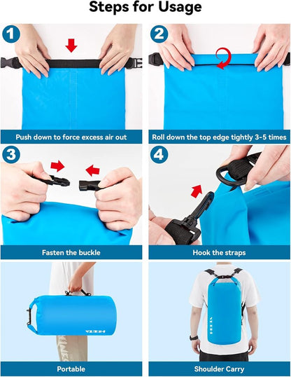 Waterproof Dry Bag - Lightweight Roll Top Storage Backpack with Emergency Whistle | 5L/10L/20L/30L/40L for Travel, Kayaking, Camping