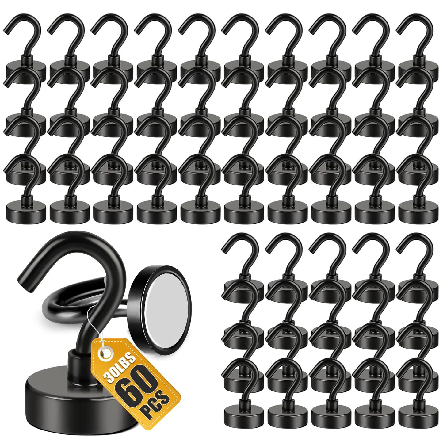 DIYMAG Magnetic Hooks, 30lbs+ Magnet Garage Hook 2026 Cruise Cabin Ship Essentials Heavy Duty Strong Magnets Refrigerator Fridge Hanging for Classroom Beach Vacation Kitchen Grills Home Black 60 Pack