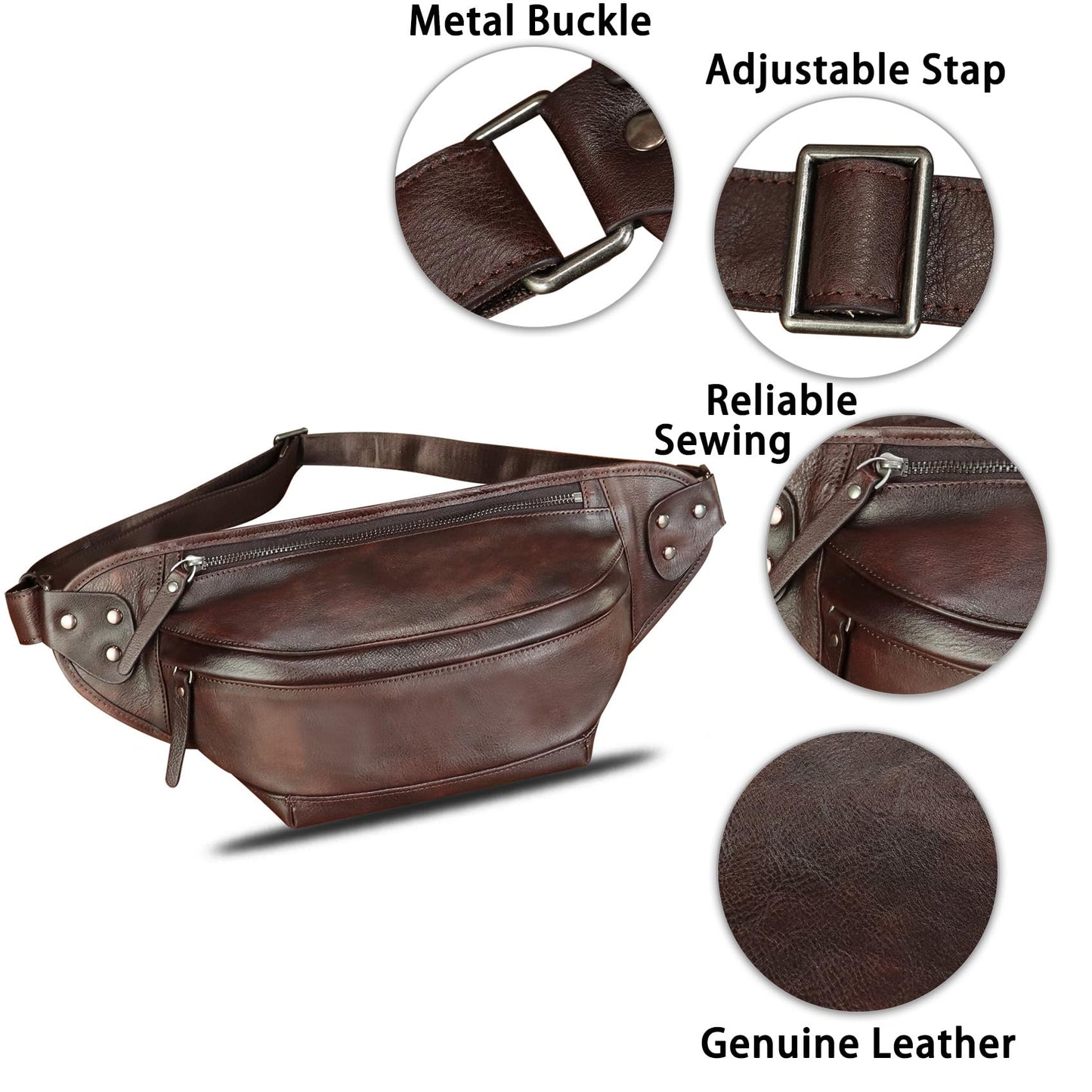 Genuine Leather Fanny Packs for Men and Women Hip Waist Bag Real Leather Fanny Sling Bag Crossbody Chest Purse (Coffee)