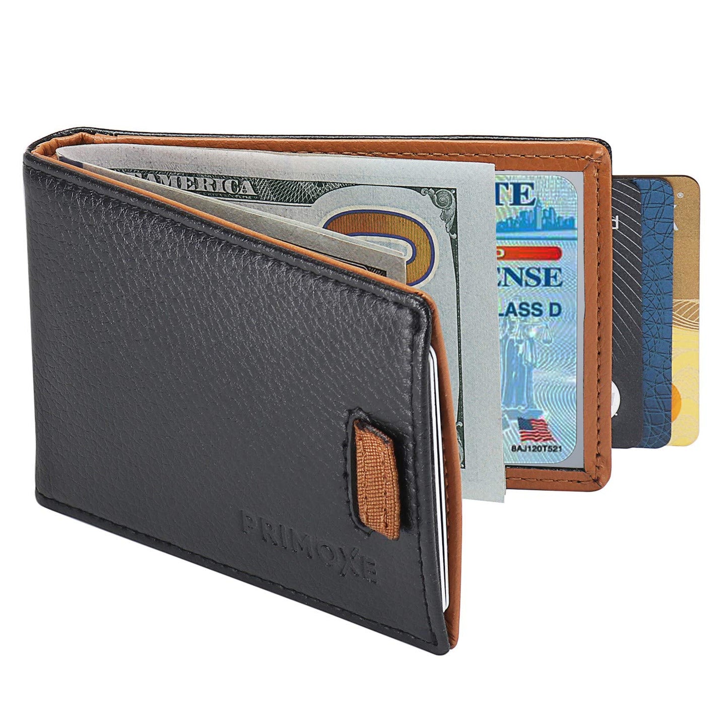 PRIMOXE RFID Wallet for Men – Slim Leather Front Pocket Bifold with Money Clip – Minimalist Texas Brown Wallet, Credit Card Holder, RFID Blocking, Gift Box Included