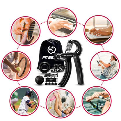 FitBeast Grip Strengthener Forearm Strengthener Hand Grips Strengthener Kit - 5 Pack Adjustable Resistance (Black)