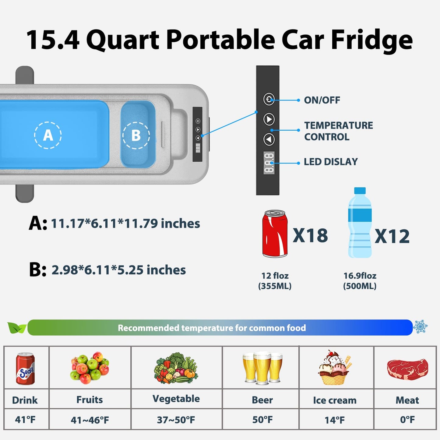 Alpicool KCF15 Portable Freezer,12 Volt Car Refrigerator, 15.4 Quart (14.6 Liter) Fast Cooling 12V Car Fridge -4℉~68℉, Car Cooler, 12/24V DC